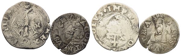 NAPOLI-MESSINA. Carlo V d'Asburgo (1516-1556). Lotto di 2 monete. Cinquina (L'Aquila); tarì (Messina). Ag (2,67 g; 20,21 mm) (0,61 g; 17,19 mm)
