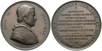 Stato Pontificio. Pio IX (1846-1878) Medaglia Straordinaria 1860 Pellegrini Stranieri a Roma Ae (...