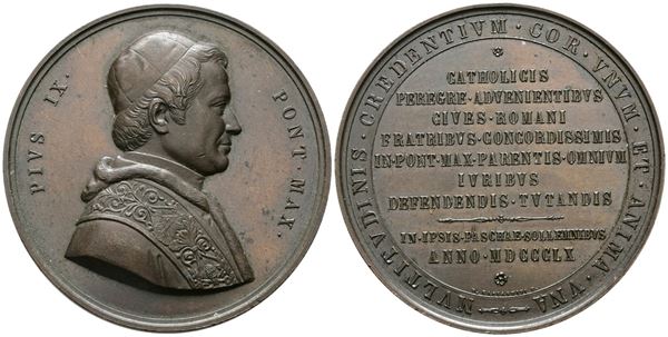 STATO PONTIFICIO. Pio IX (1846-1878) Medaglia Straordinaria 1860 Pellegrini Stranieri a Roma AE (g 79,05 - Ø 50,5 mm)