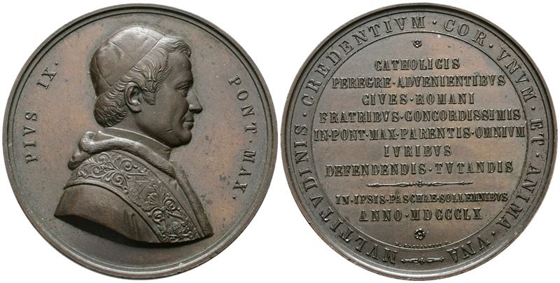 Stato Pontificio. Pio IX (1846-1878) Medaglia Straordinaria 1860 Pellegrini Stranieri a Roma Ae (...