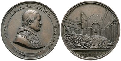 Stato Pontificio. Pio IX (1846-1878) Medaglia 1858 Ricostruzione Basilica di San Paolo. Ae (g 65,...