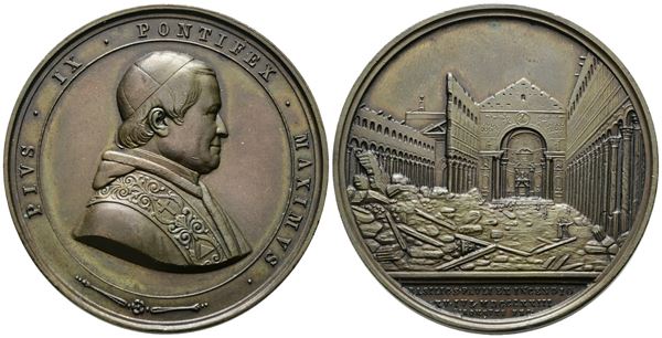 STATO PONTIFICIO. Pio IX (1846-1878) Medaglia 1858 ricostruzione della Basilica di San Paolo dopo l’incendio – Opus: Girometti – Bart. SD-43A AE (g 65,66 – Ø 50 mm)