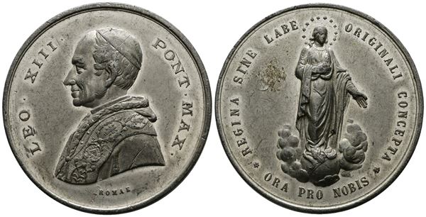 ROMA. Leone XIII (1878-1903). Medaglia Immacolata Concezione - Metallo bianco (g 45,50 - Ø 46 mm). Corrosione al R