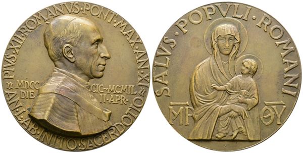VATICANO. Pio XII (1939-1958) Medaglia 1949 a ricordo del 50° anno di sacerdozio - Opus: Mistruzzi - AE (g 79,89 - Ø 60 mm)