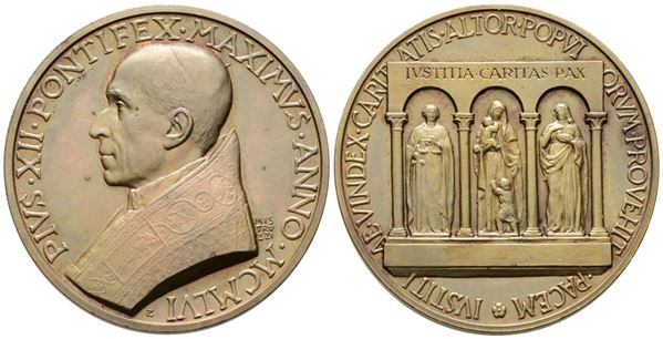 VATICANO. Pio XII (1939-1958). Medaglia straordinaria 1956 per l'80° Compleanno del pontefice. Opus Mistruzzi. Cusumano Modesti 242. Ae. g. 36,04. 43,98mm