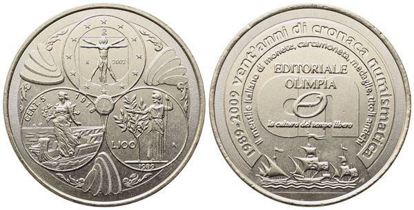 ITALIA. Medaglia ventennale cronaca numismatica (1989-2009). Ag (12,13 g; 30,42 mm)  - Auction MODERN COINS, MEDALS, MINTING DIES AND MASONIC RARITIES - Bertolami Fine Art - Casa d'Aste