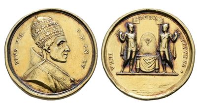 Stato Pontificio. Pio VII (1800-1823). Medaglia Anno XV. Soggiorno a Imola e Cesena nel Ritorno a...