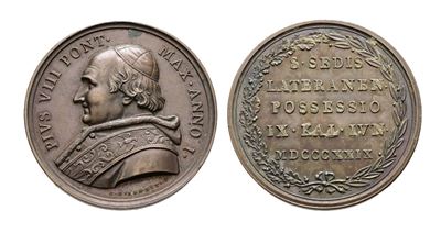 Stato Pontificio. Pio VIII (1829-1830). Medaglia 1829 Possesso del Laterano. Ae 43,33mm. 38,42gr ...