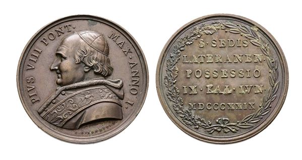 STATO PONTIFICIO. Pio VIII (1829-1830). Medaglia 1829 Possesso del Laterano. AE 43,33mm. 38,42gr Opus: Girometti; RR