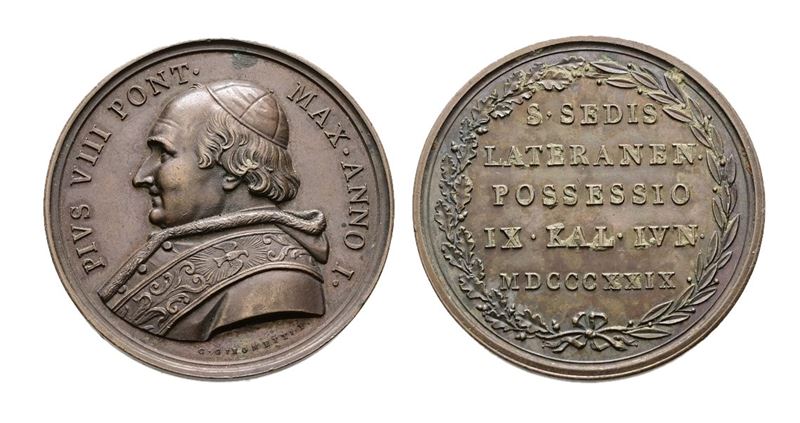 Stato Pontificio. Pio VIII (1829-1830). Medaglia 1829 Possesso del Laterano. Ae 43,33mm. 38,42gr ...