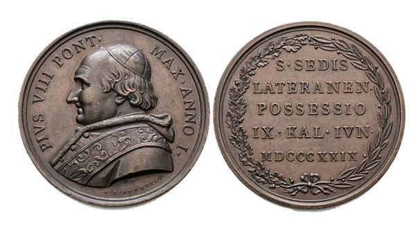 STATO PONTIFICIO. Pio VIII (1829-1830). Medaglia 1829 Possesso del Laterano. AE 43,33mm. 38,42gr Opus: Girometti Rarità: RR
