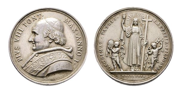 STATO PONTIFICIO. Pio VIII (1829-1830). Medaglia 1829 Elezione al Pontificato. Ag 33,26g. 43,0mm. Opus: Girometti Rara
