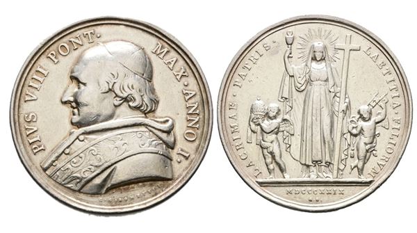 STATO PONTIFICIO. Pio VIII (1829-1830). Medaglia 1829 Elezione al Pontificato. Ag 33,26g. 43,0mm. Opus: Girometti Rara