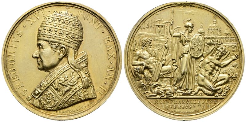 Stato Pontificio. Gregorio XVI (1831-1846). Medaglia A. II - Opus: Cerbara - Ag Dorato 33,17gr.43...