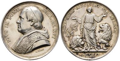 Stato Pontificio. Pio IX (1846-1878) Medaglia Anno XVI - Contro i Nemici dello Stato Pontificio. ...