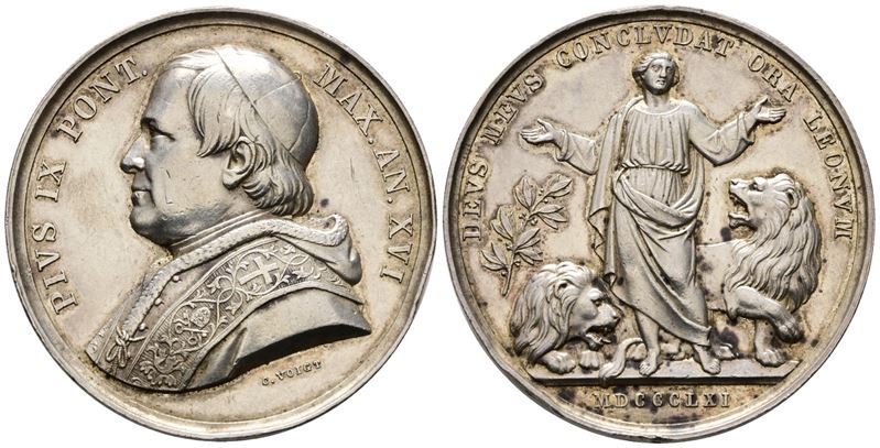 Stato Pontificio. Pio IX (1846-1878) Medaglia Anno XVI - Contro i Nemici dello Stato Pontificio. ...
