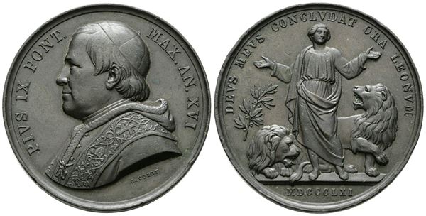 STATO PONTIFICIO. PIO IX (1846-1878) MEDAGLIA Anno XVI - Contro i Nemici dello Stato Pontificio. AE. 43,5mm - Bart.E862