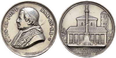 Medaglia del Stato Pontificio, Pio IX (1846-1878), S. Lorenzo fuori le Mura, 1865