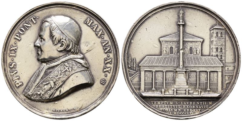 Medaglia del Stato Pontificio, Pio IX (1846-1878), S. Lorenzo fuori le Mura, 1865