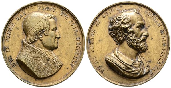 STATO PONTIFICIO. Pio IX (1846-1878). Medaglia 1846 per l’elevazione al soglio pontificio. AE dorato 43,60mm 40,70gr Opus: Luigi Schmitt. BF I tipo 3. RRR