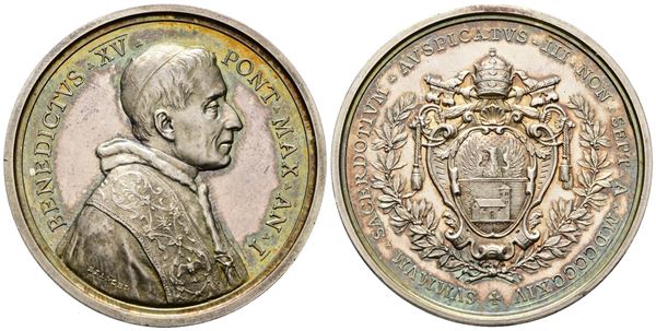 ROMA. Benedetto XV (1914-1922). Medaglia 1914 annuale, A. I. Bart.E. 915. Ag.44.00mm Inc. Bianchi