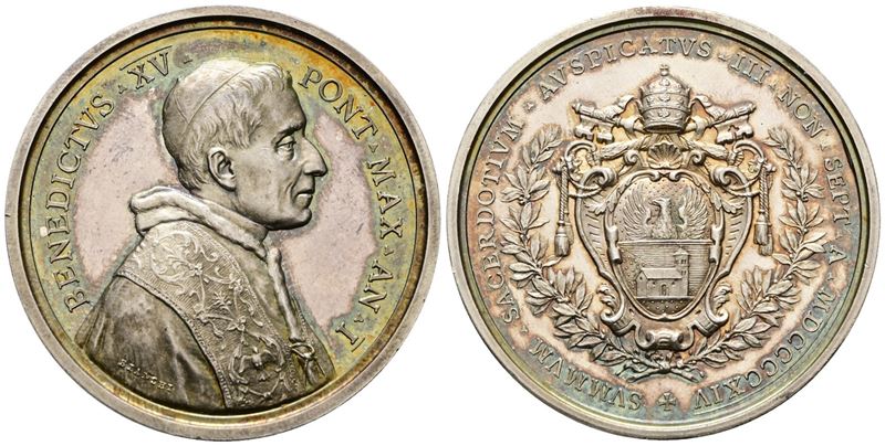 Roma. Benedetto XV (1914-1922). Medaglia 1914 Annuale, A. I. Bart.e. 915. Ag.44.00mm Inc. Bianchi