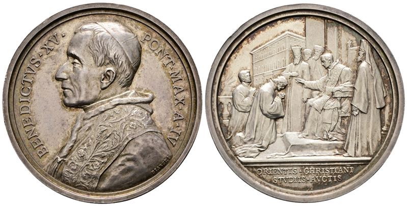 Roma. Benedetto XV (1914-1922). Medaglia 1918 An. IV Istituto Studi Orientali. Ag. 44mm 37,65gr. ...