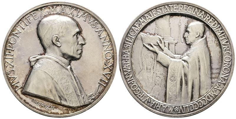 VATICANO, Medaglia Anno XVII 'Chiusura anno Mariano' di Pio XII (1939-1958), argento, 38.66 gr, Ø...