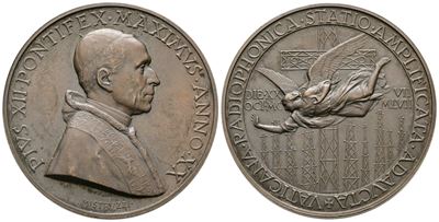 Vaticano. Pio XII (1939-1958). Medaglia Anno XX "radio Santa Maria di Galeria". Opus Mistruzzi. A...
