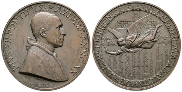 VATICANO. Pio XII (1939-1958). Medaglia Anno XX "Radio Santa Maria di Galeria". Opus Mistruzzi. Ae (37,26 g). Bart. E958.