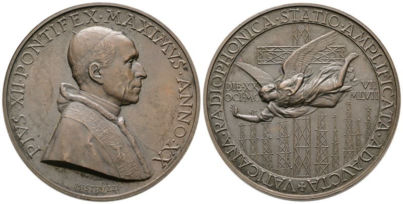 VATICANO, Medaglia Anno XX 'Radio Santa Maria di Galeria', Pio XII (1939-1958), Opus Mistruzzi, A...