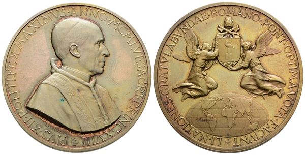VATICANO. Pio XII (1939-1958). Medaglia annuale A. XVIII.Opus Mistruzzi. Cusumano-Modesti 251. AE 43,98mm