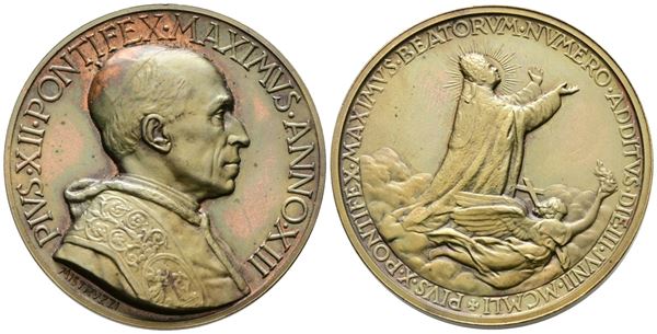 VATICANO. Pio XII (1939-1958) Medaglia A. XIII - Opus: Mistruzzi - Bart. 951 AE (g 30,86) Ossidazioni.