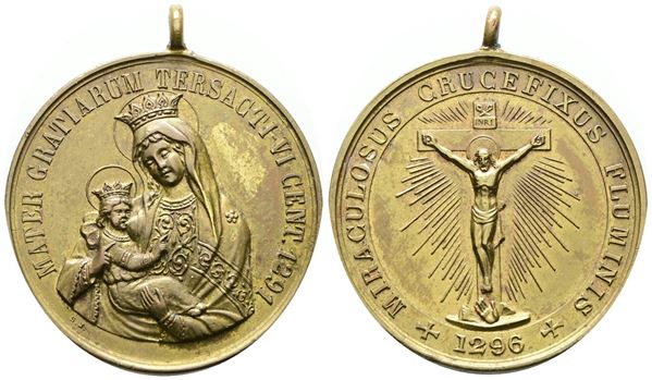 RELIGIOSE. Medaglia devozionale ottocentesca della Madonna di Tersatto (Dalmazia, Fiume) e del crocifisso miracoloso del 1291. Ae.36mm  - Auction MODERN COINS, MEDALS, MINTING DIES AND MASONIC RARITIES - Bertolami Fine Art - Casa d'Aste