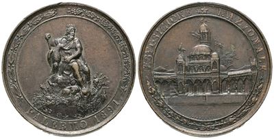 Palermo. Medaglia 1891 Esposizione Nazionale "genio di Palermo". Opus: F.speranza. Ae; 31gr; 40,4...