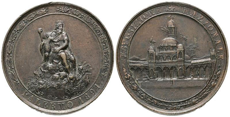 Palermo. Medaglia 1891 Esposizione Nazionale "genio di Palermo". Opus: F.speranza. Ae; 31gr; 40,4...