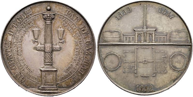 Algeria. Medaglia 1852 per L'illuminazione Pubblica a Gas. Ag; 19,67gr; 37,52mm