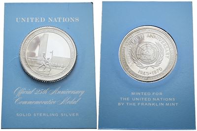 ONU, Medaglia commemorativa del 25° anniversario delle Nazioni Unite 1945-1970, Ag 925