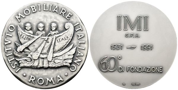 Medaglia Istituto Mobiliare Italiano - 1932-1982 50°esercizio - Nave triremi Felix Itala - R/ I mestieri Ø: 50 mm. - (AG g. 52)  - Asta MONETE E MEDAGLIE MODERNE, CONI, PUNZONI E RARITÀ MASSONICHE - Bertolami Fine Art - Casa d'Aste