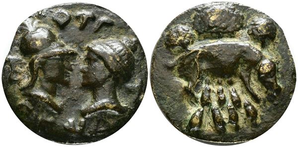 VARIE. Falso di fantasia del 900 di medaglione romano con scrofa e due busti affrontati. Ae; 62mm