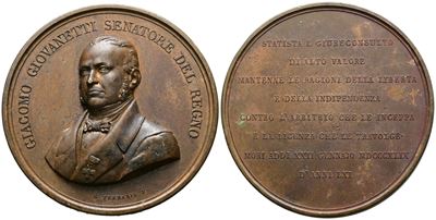 Italia. Personaggi. Giacomo Giovannetti (politico) (1787-1849). Medaglia 1849. Opus: Ferraris. Ae...
