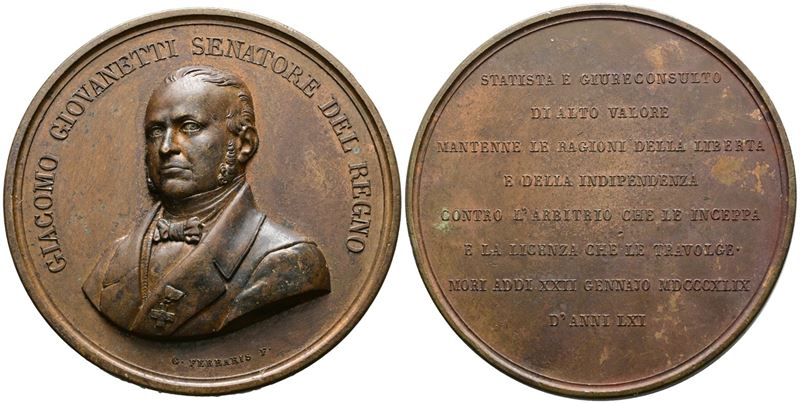 Italia. Personaggi. Giacomo Giovannetti (politico) (1787-1849). Medaglia 1849. Opus: Ferraris. Ae...