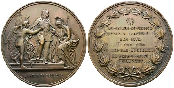 REGNO D'ITALIA. Vittorio Emanuele II (1861-1878). Medaglia 1871. Spostamento della Capitale d'Italia da Firenze a Roma. Opus: Moscetti.  Bini n.51; AE (g.179 - Ø 75 mm) Colpi, Ossidazioni.