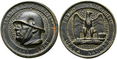 Medaglia commemorativa, Mussolini 1983 - 100 anni dalla nascita, Ae, 74 mm