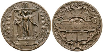 Credito Romagnolo. Medaglia XXV Anniversario della Fondazione, 1921. Ae 44 MM Spl
