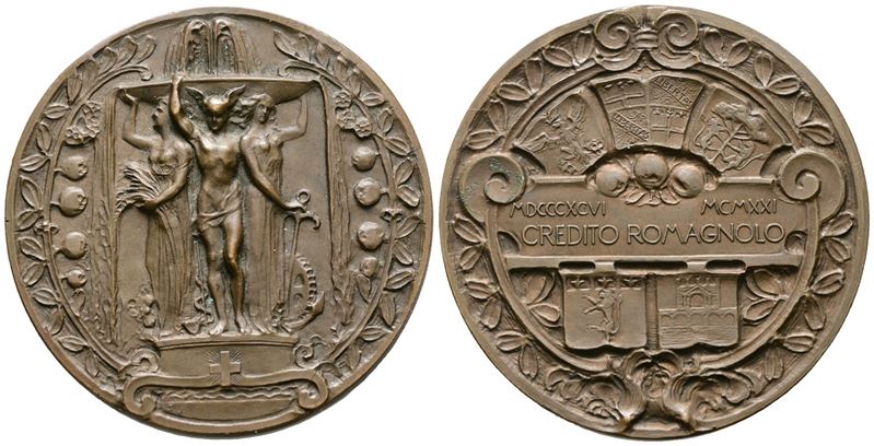 Credito Romagnolo. Medaglia XXV Anniversario della Fondazione, 1921. Ae 44 MM Spl