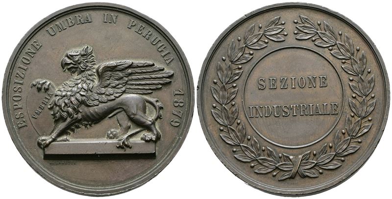 Perugia. Medaglia 1879 Esposizione Umbra in Perugia - Sezione Agricola. Ae 50 MM