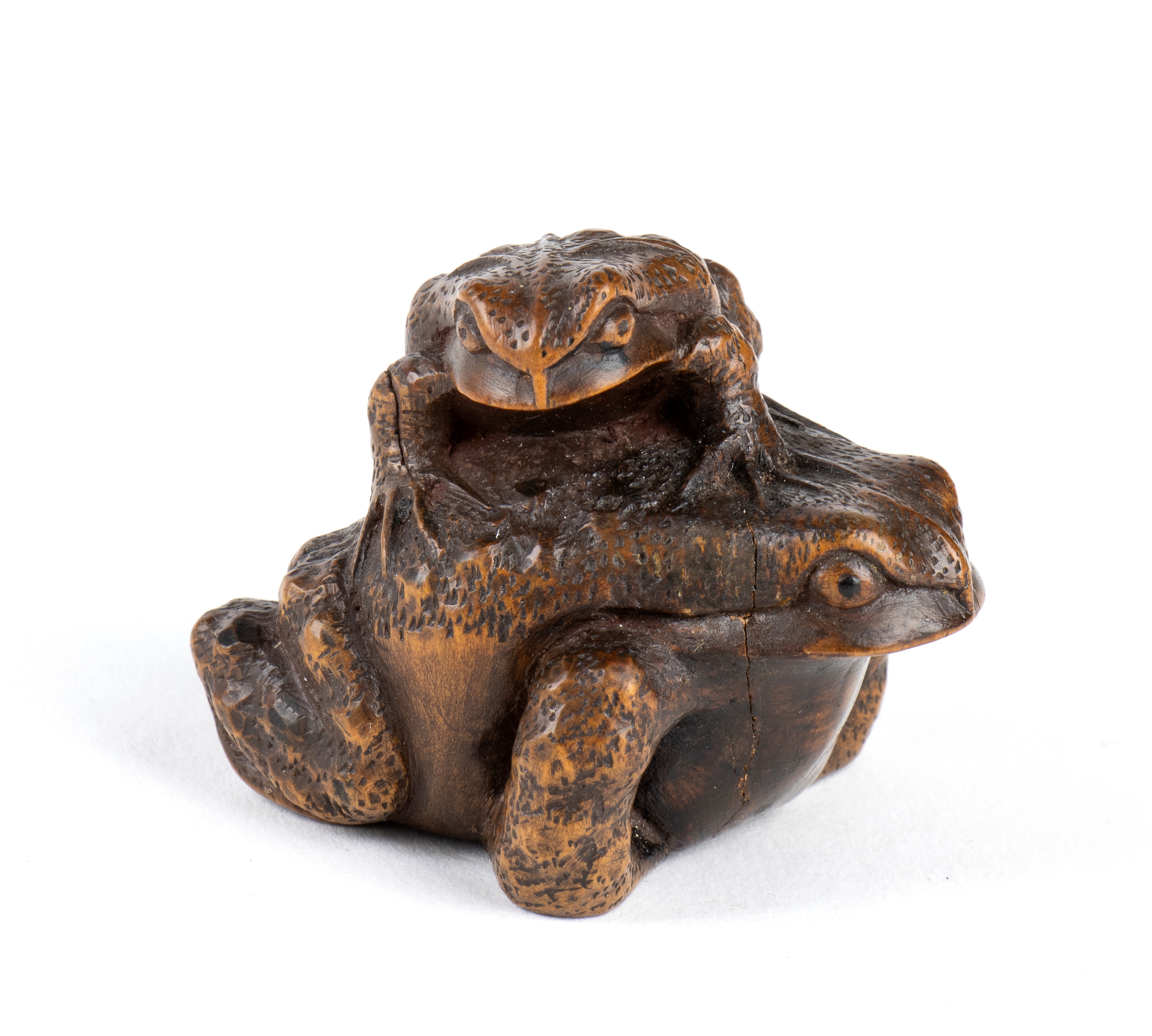 Netsuke in Legno di Bosso con Due Rospi