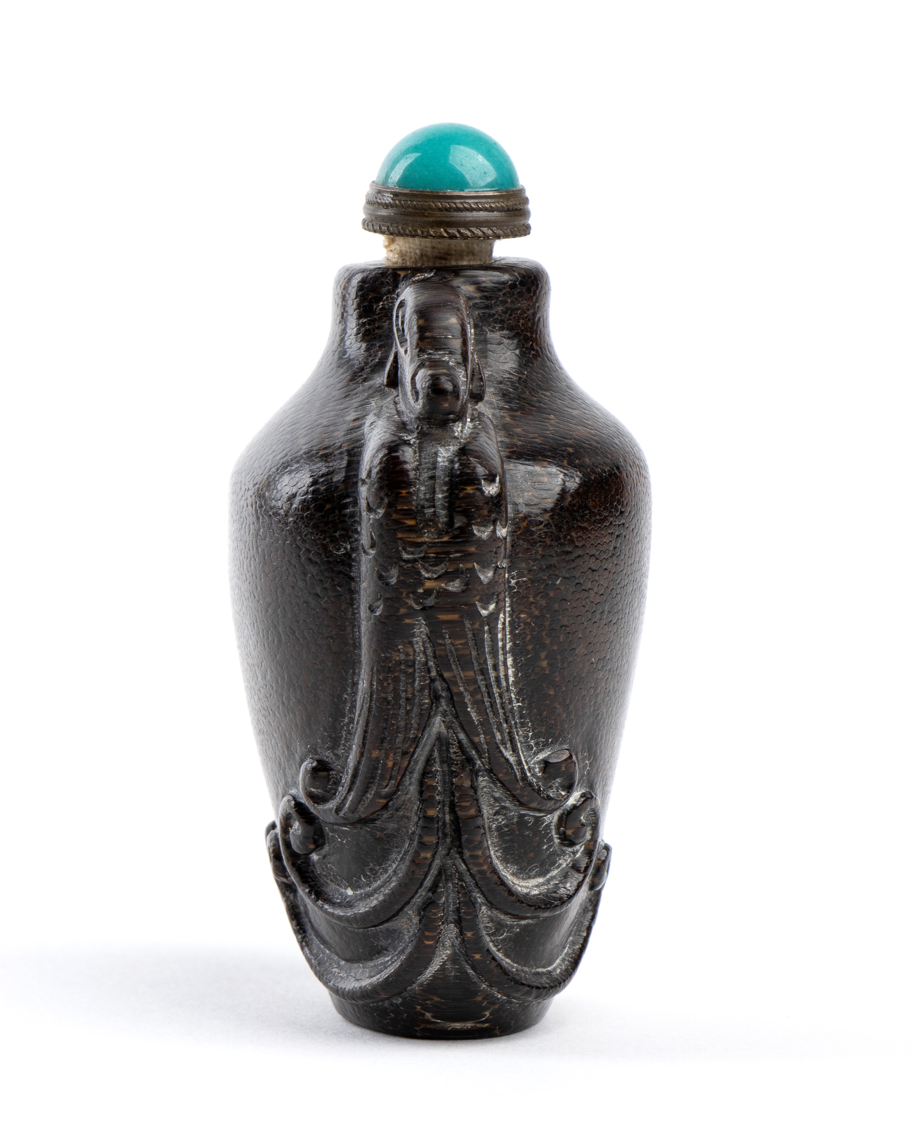 Snuff Bottle in Corno con Tappo in Metallo e Vetro