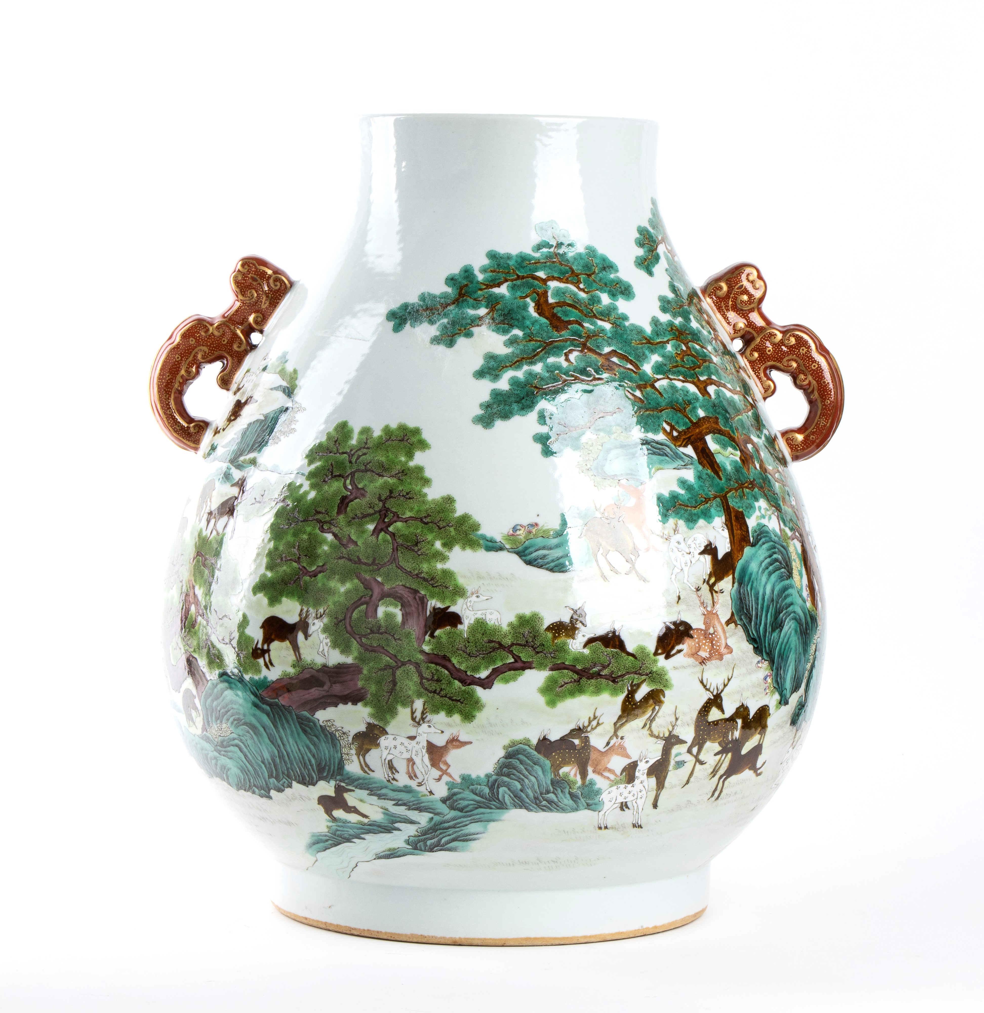 GRANDE VASO HU IN PORCELLANA CON DECORO A SMALTI POLICROMI